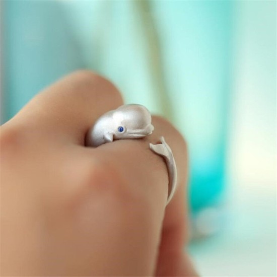 sterling silver beluga whale ring