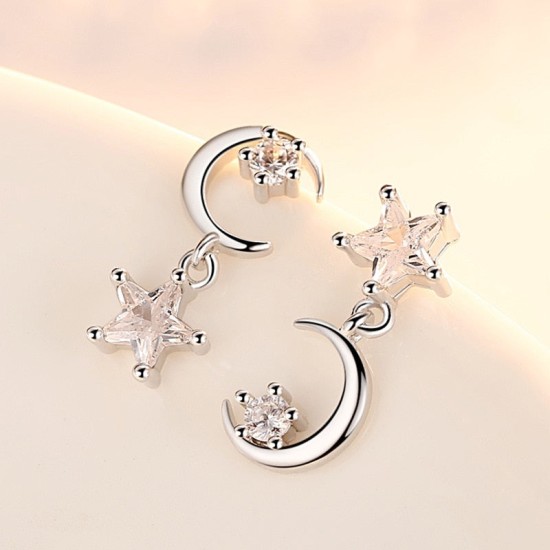 star and moon asymmetrical earrings